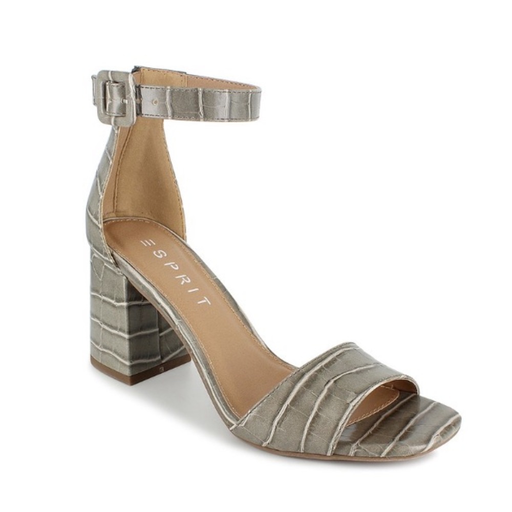 Espirt Gray Croc-Embssed Ankle Strap Baylee Sandal